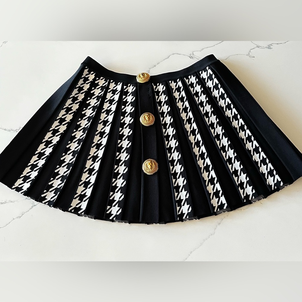 Balmain houndstooth mini with large gold lion buttons